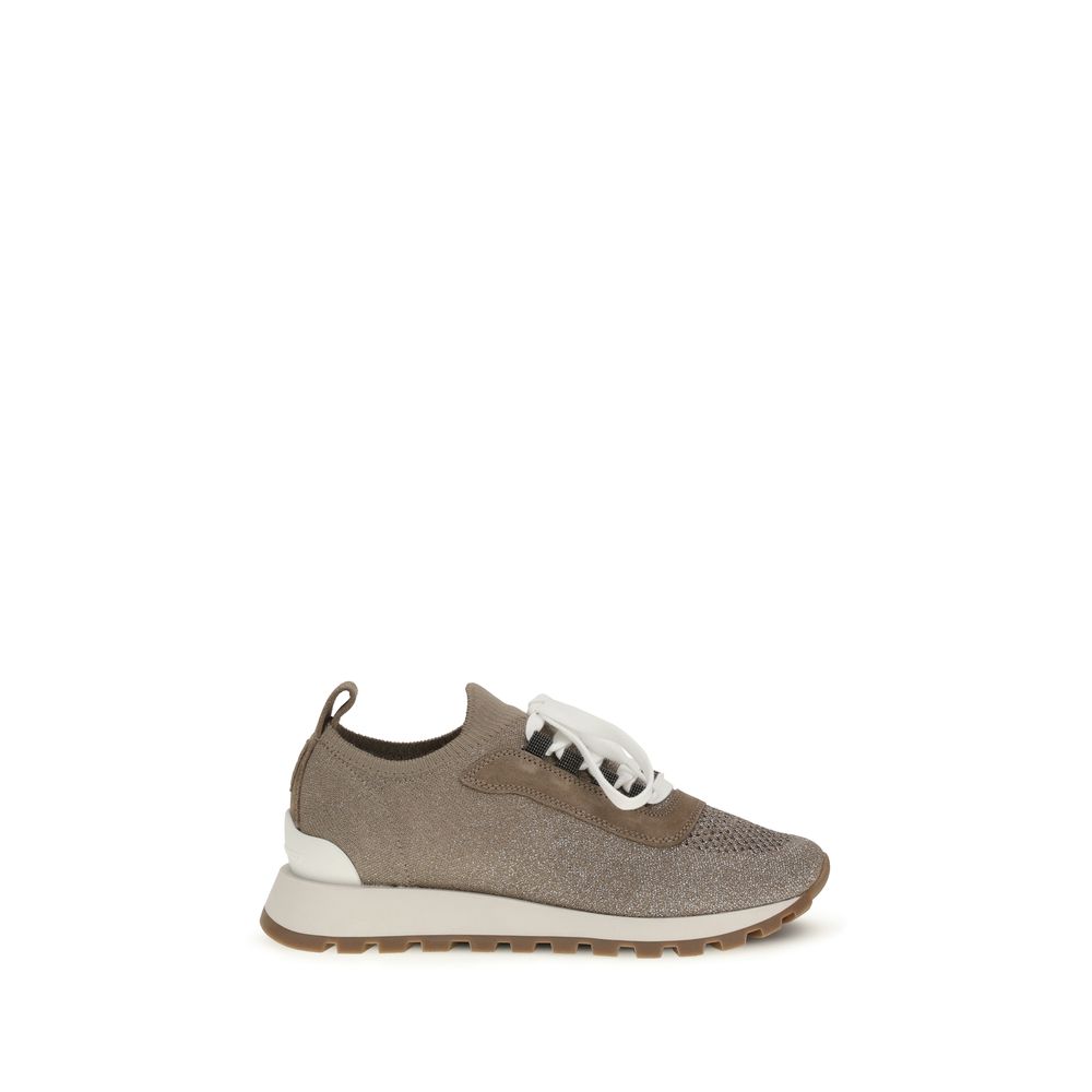 Brunello Cucinelli Beige Cotton Chunky Sneakers | Regal Royce