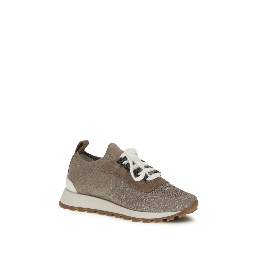 Brunello Cucinelli Beige Cotton Chunky Sneakers | Regal Royce