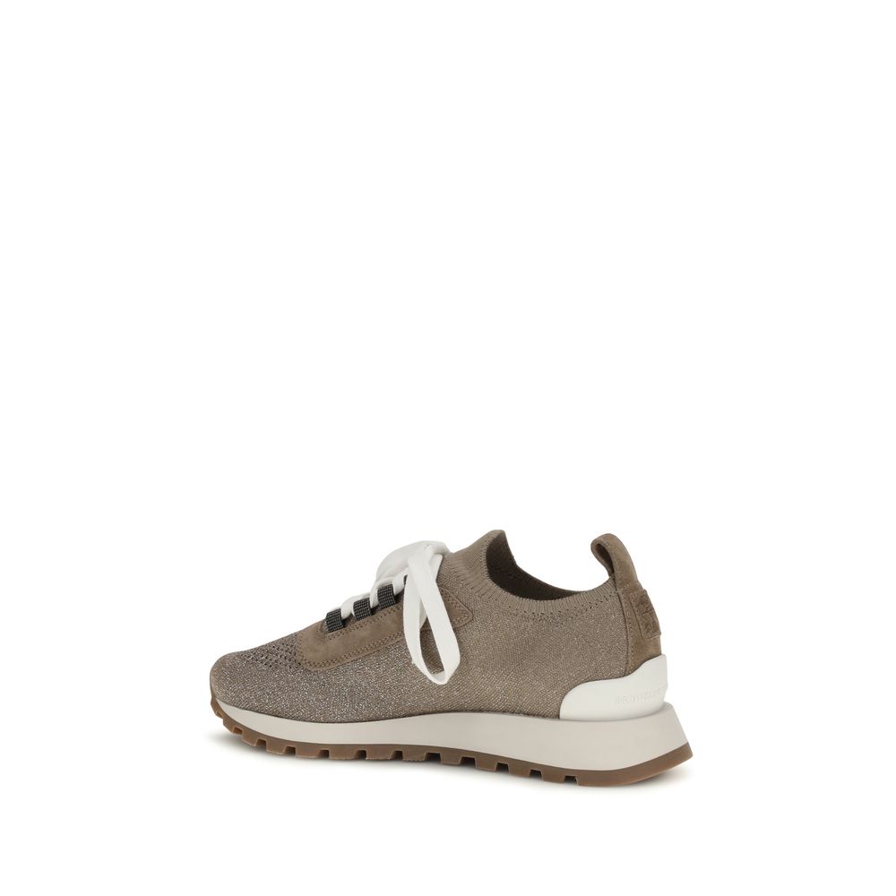 Brunello Cucinelli Beige Cotton Chunky Sneakers | Regal Royce