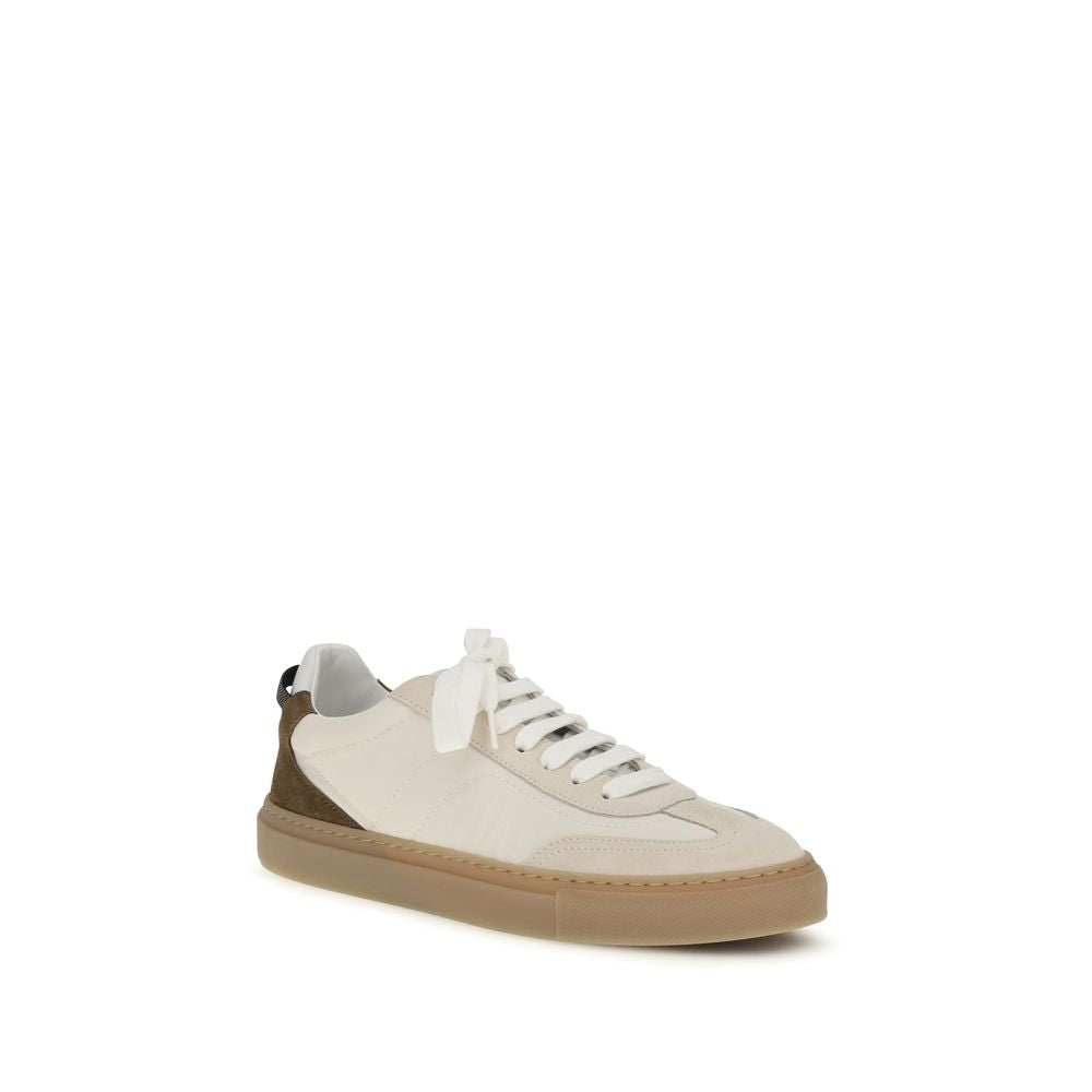 Brunello Cucinelli Beige Calf Leather Bos Taurus Low Top Sneakers | Regal Royce