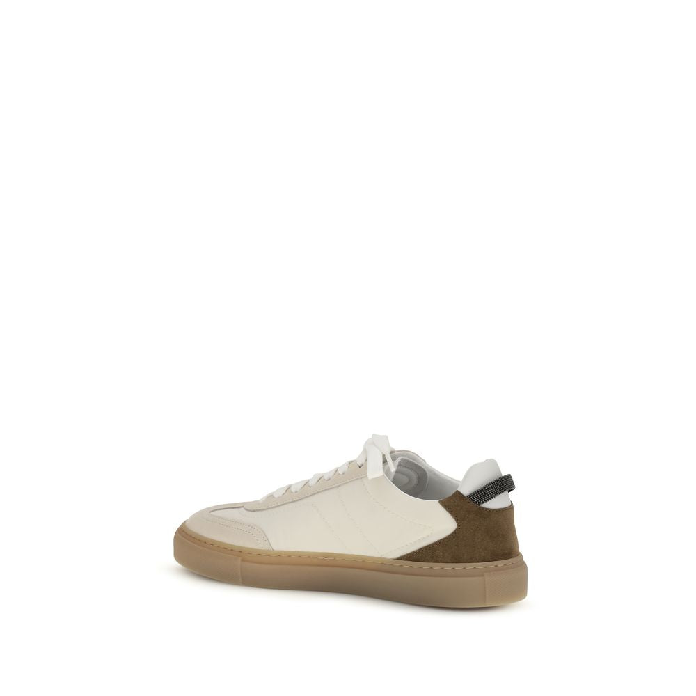 Brunello Cucinelli Beige Calf Leather Bos Taurus Low Top Sneakers | Regal Royce