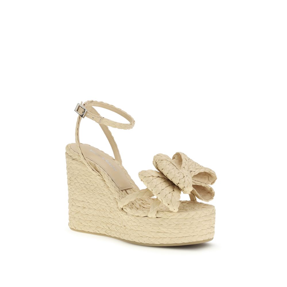 MACH & MACH Beige Raffia Wedge Sandals | Regal Royce