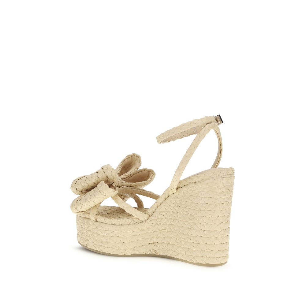 MACH & MACH Beige Raffia Wedge Sandals | Regal Royce