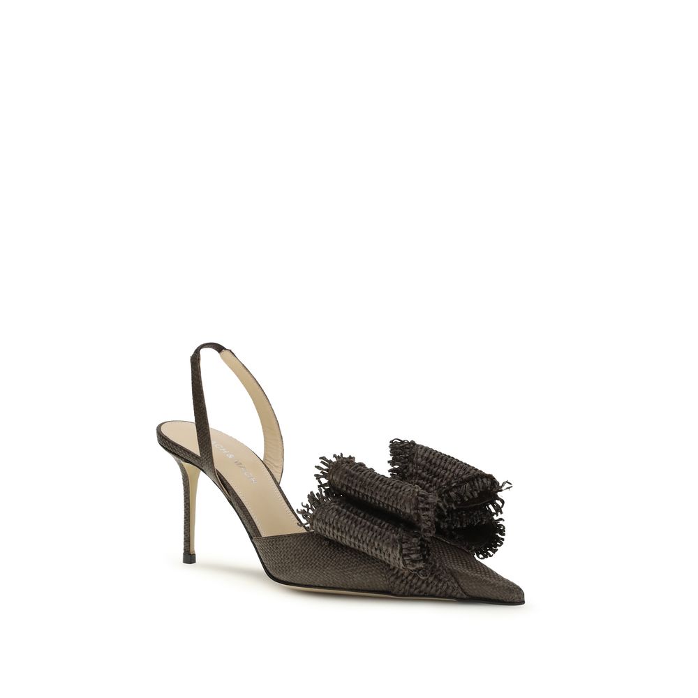 MACH & MACH Brown Raffia Platform Pumps | Regal Royce
