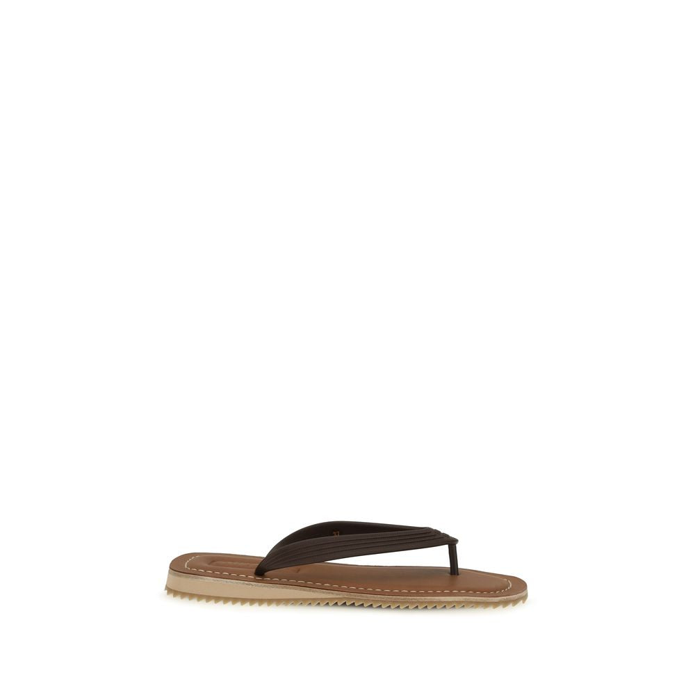 Miu Miu Brown Calf Leather Bos Taurus Flip-Flop Sandals | Regal Royce