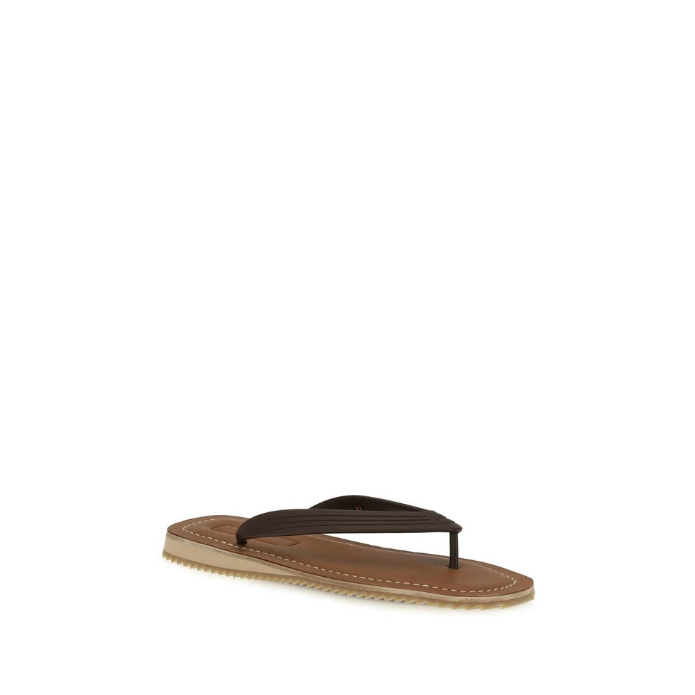 Miu Miu Brown Calf Leather Bos Taurus Flip-Flop Sandals | Regal Royce