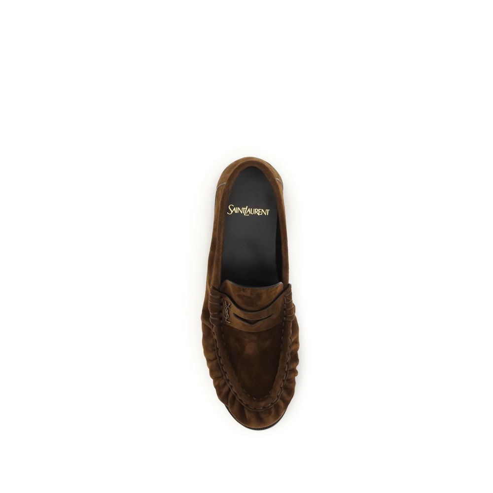 Saint Laurent Brown Calf Leather Bos Taurus Slip-On Loafers | Regal Royce