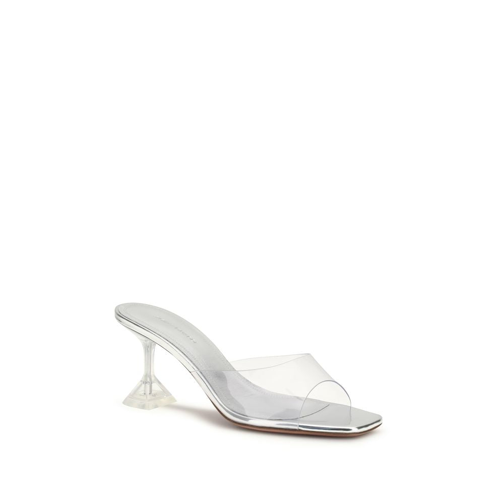 Amina Muaddi Silver Pvc Stiletto Heel Sandals | Regal Royce
