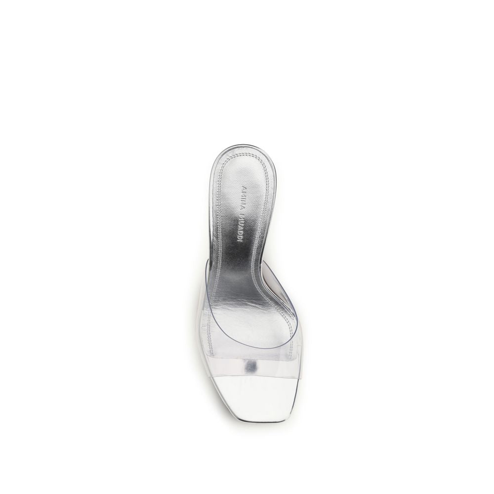 Amina Muaddi Silver Pvc Stiletto Heel Sandals | Regal Royce