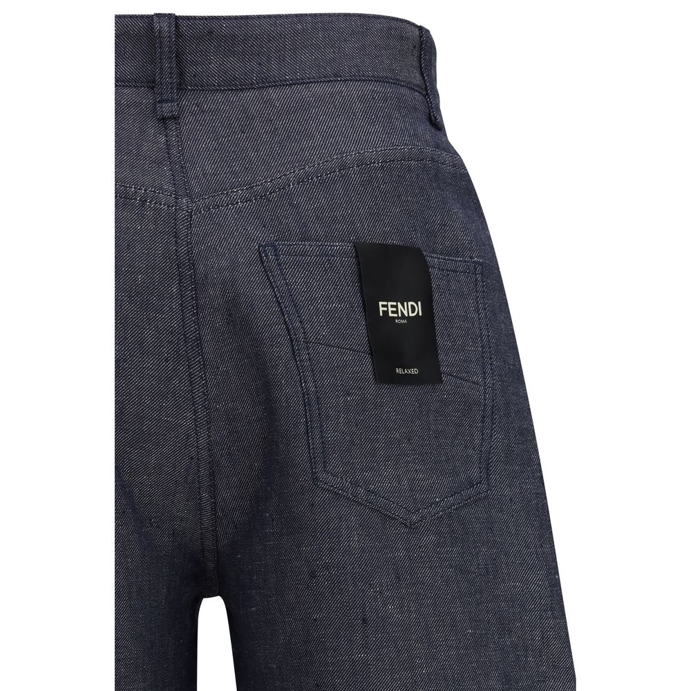 Fendi Blue Linen Relaxed Fit Jeans | Regal Royce
