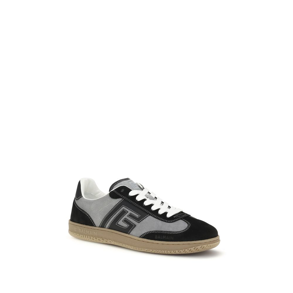Balmain Gray Calf Leather Bos Taurus Low Top Sneakers | Regal Royce