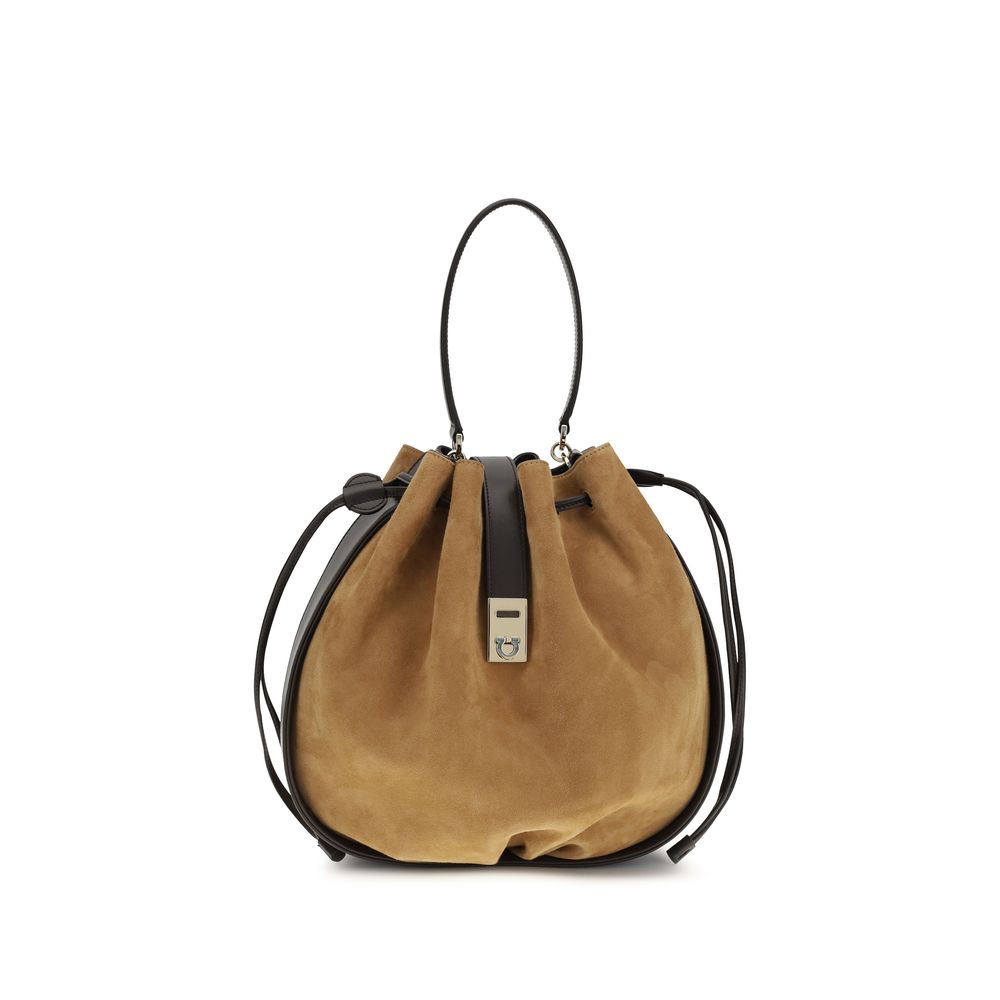 Ferragamo Brown Calf Leather Bos Taurus Backet Bag | Regal Royce