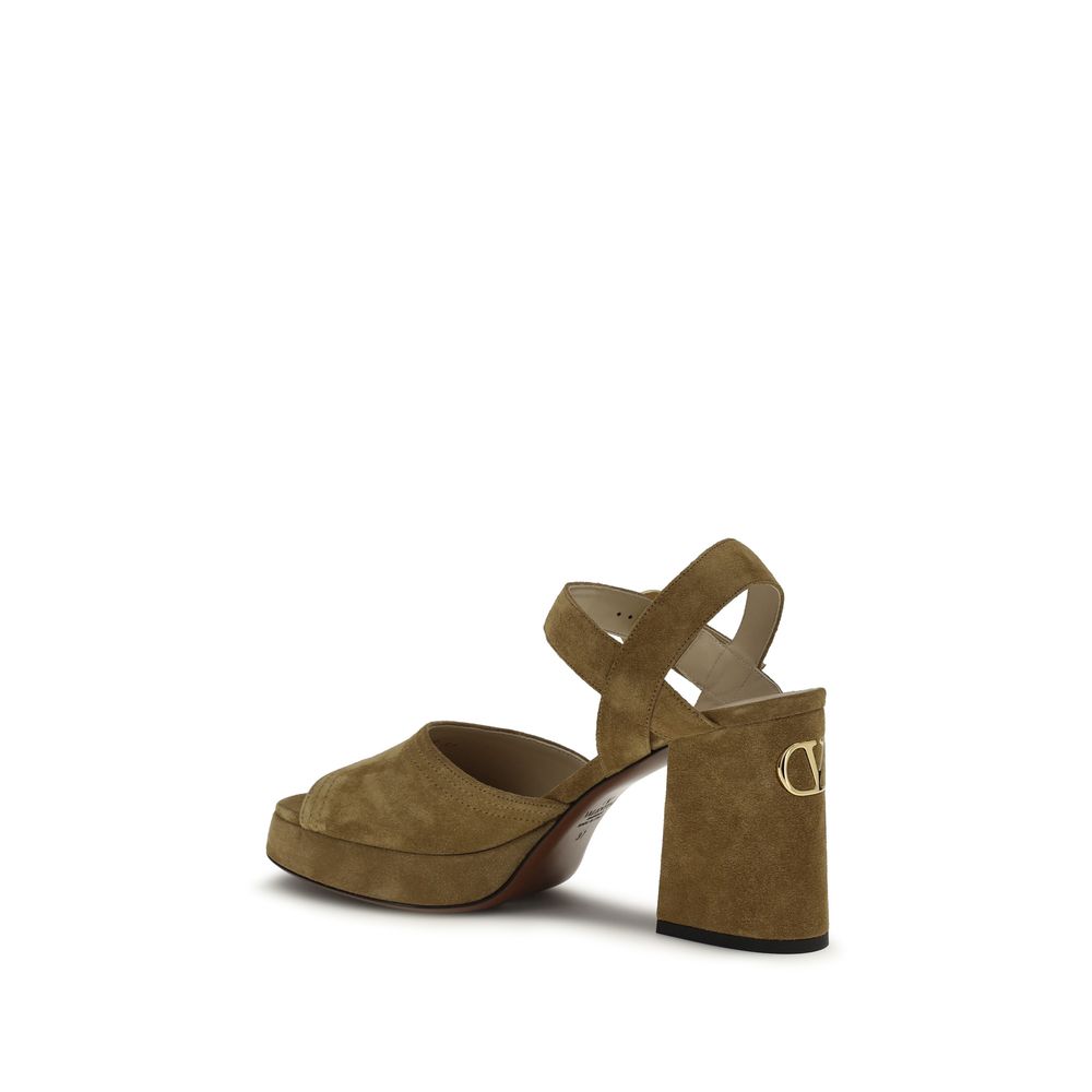 Valentino Garavani Beige Calf Leather Bos Taurus Platform Sandals | Regal Royce