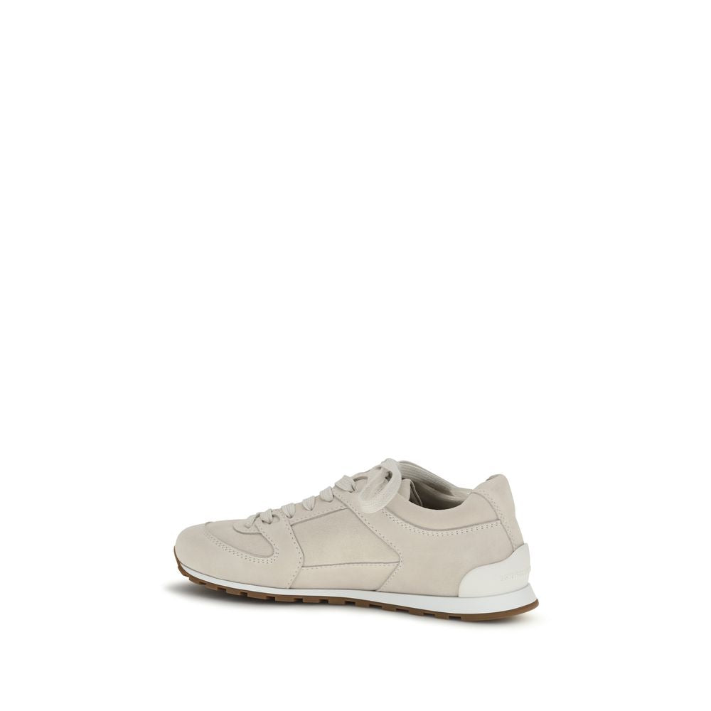 Brunello Cucinelli Beige Calf Leather Bos Taurus Low Top Sneakers | Regal Royce