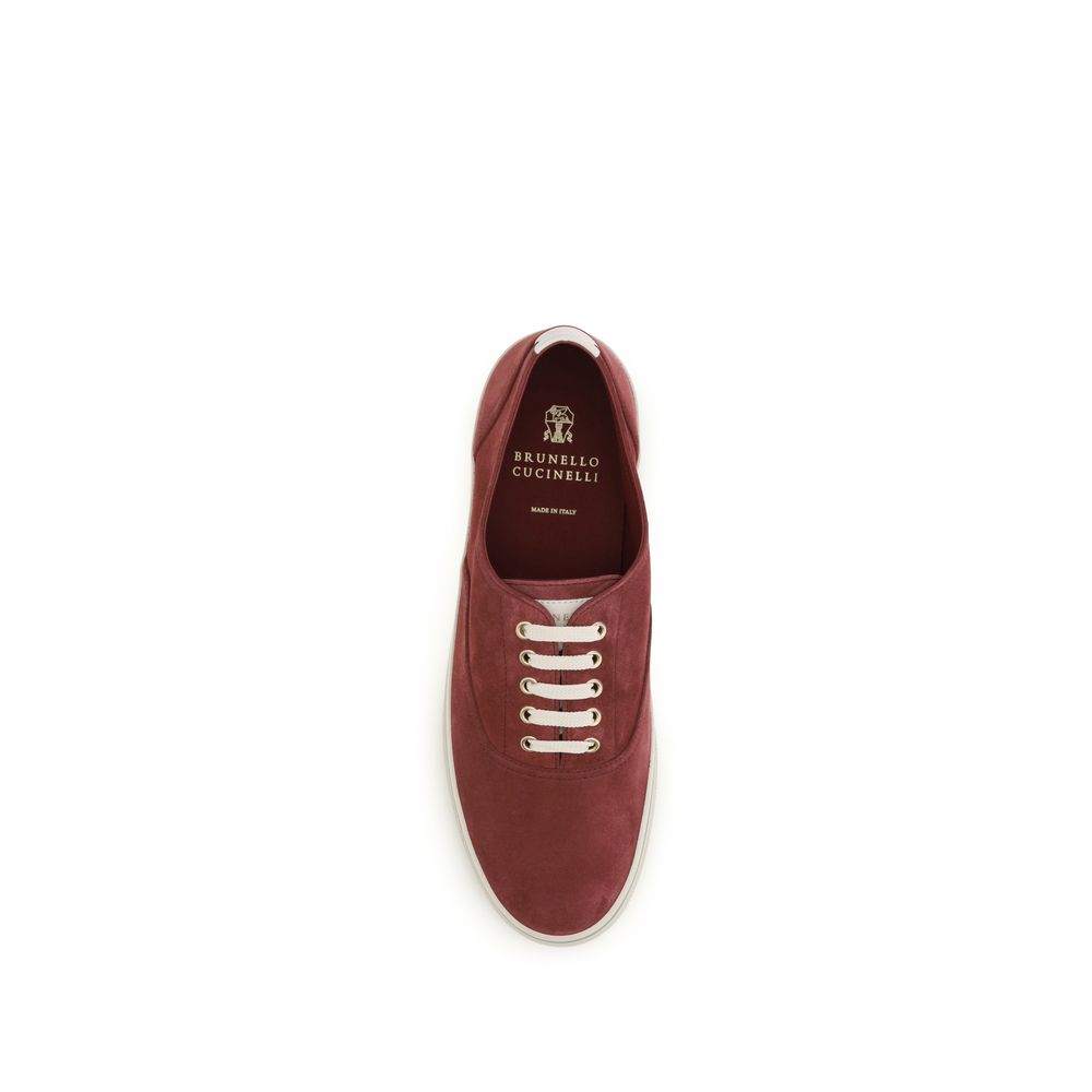 Brunello Cucinelli Bordeaux Calf Leather Bos Taurus Low Top Sneakers | Regal Royce