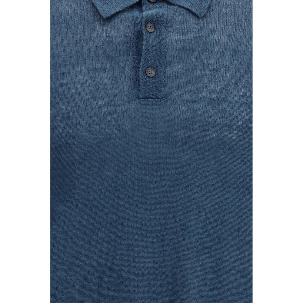 Roberto Collina Blue Linen Polo Shirt | Regal Royce