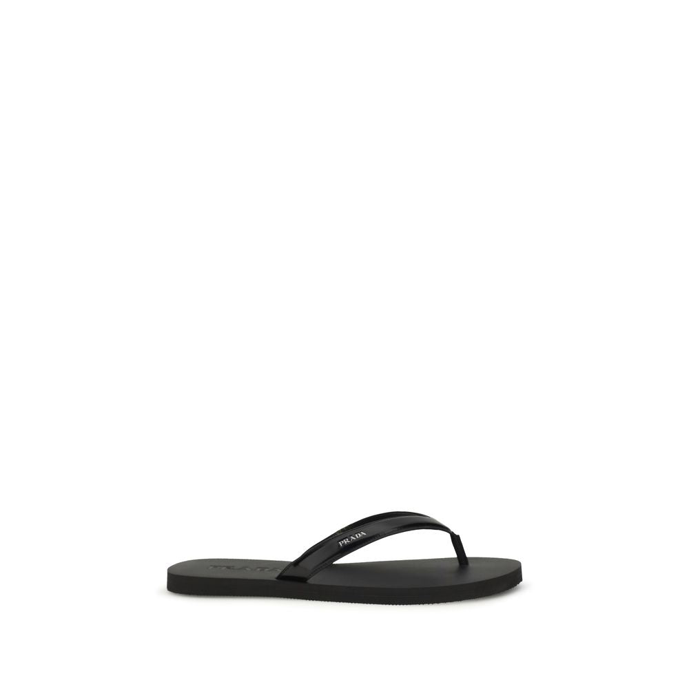 Prada Black Calf Leather Bos Taurus Flip-Flop Sandals | Regal Royce
