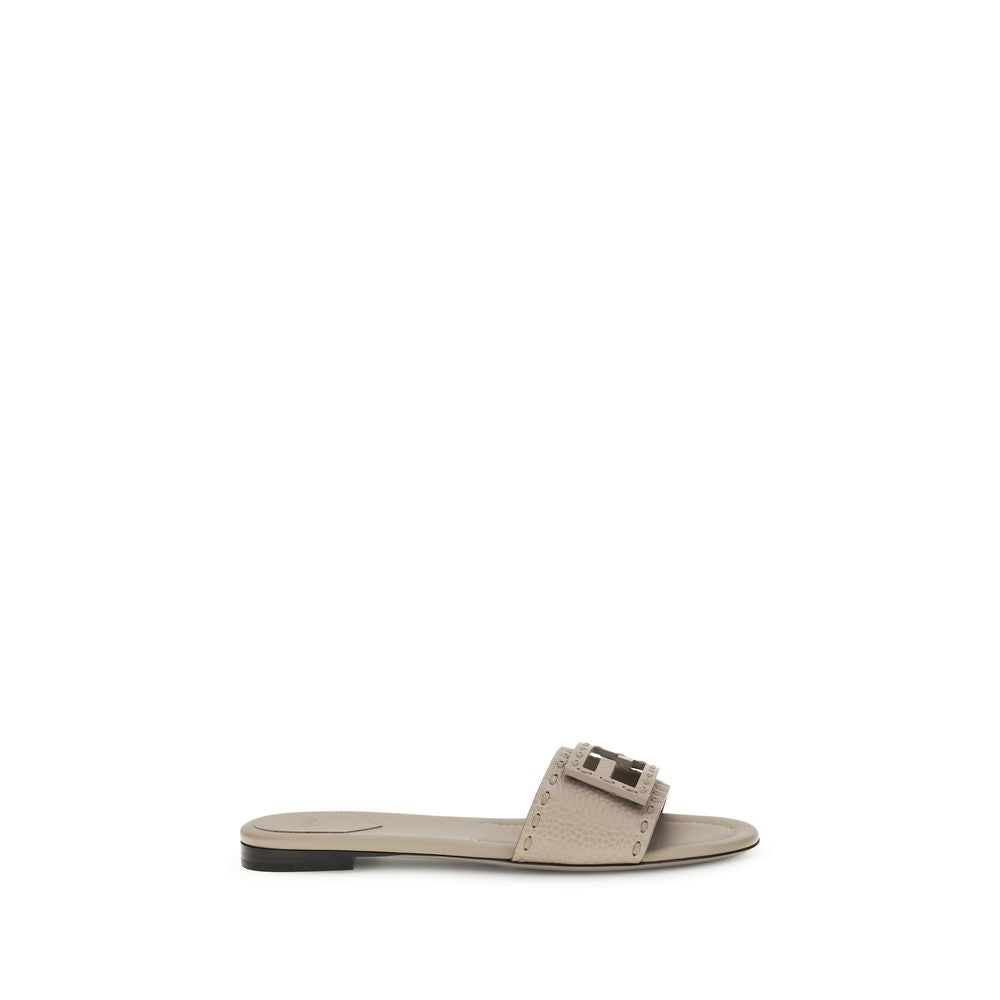 Fendi Gray Calf Leather Bos Taurus Flat Sandals | Regal Royce