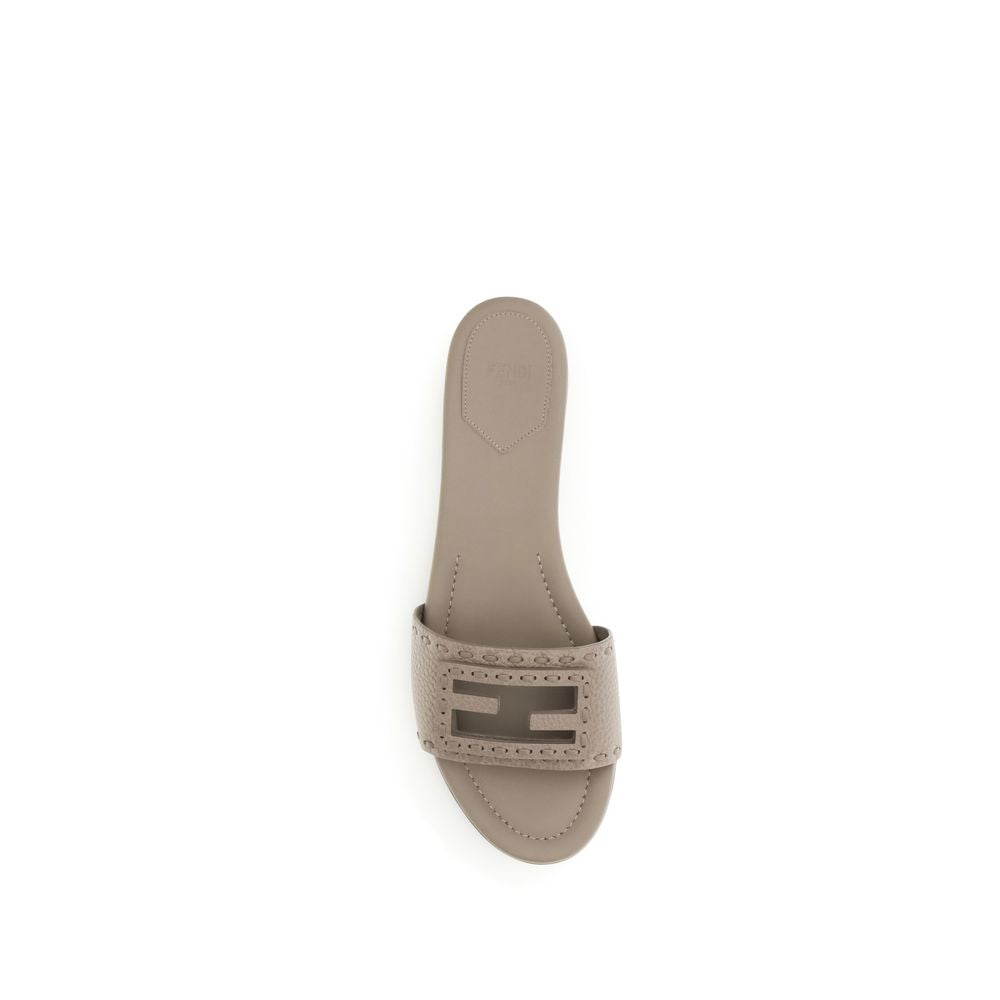 Fendi Gray Calf Leather Bos Taurus Flat Sandals | Regal Royce