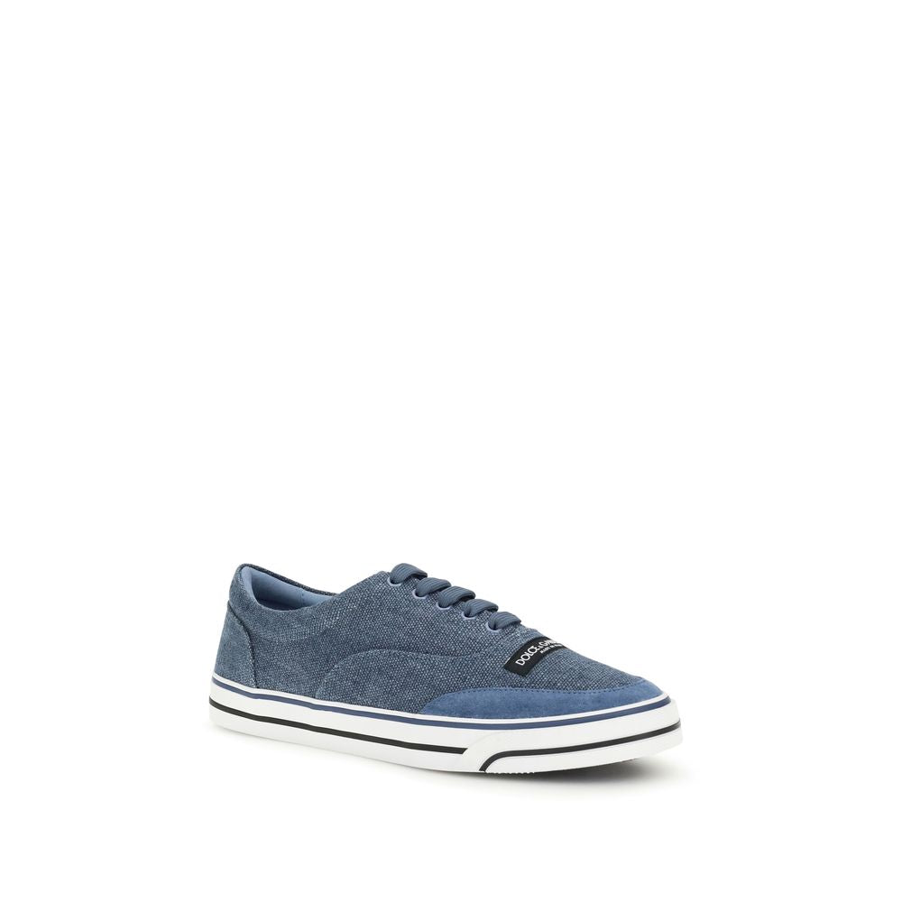 Dolce & Gabbana Blue Linen Low Top Sneakers | Regal Royce