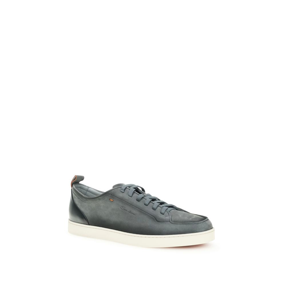 Santoni Gray Calf Leather Bos Taurus Low Top Sneakers | Regal Royce