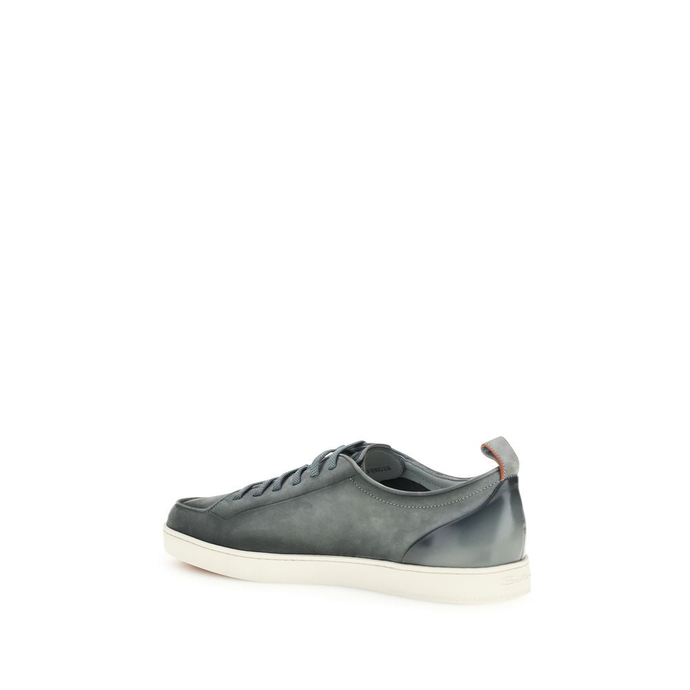 Santoni Gray Calf Leather Bos Taurus Low Top Sneakers | Regal Royce