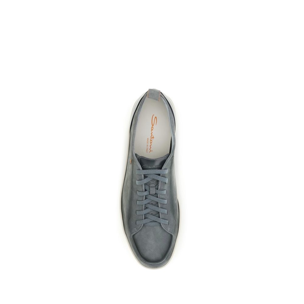 Santoni Gray Calf Leather Bos Taurus Low Top Sneakers | Regal Royce