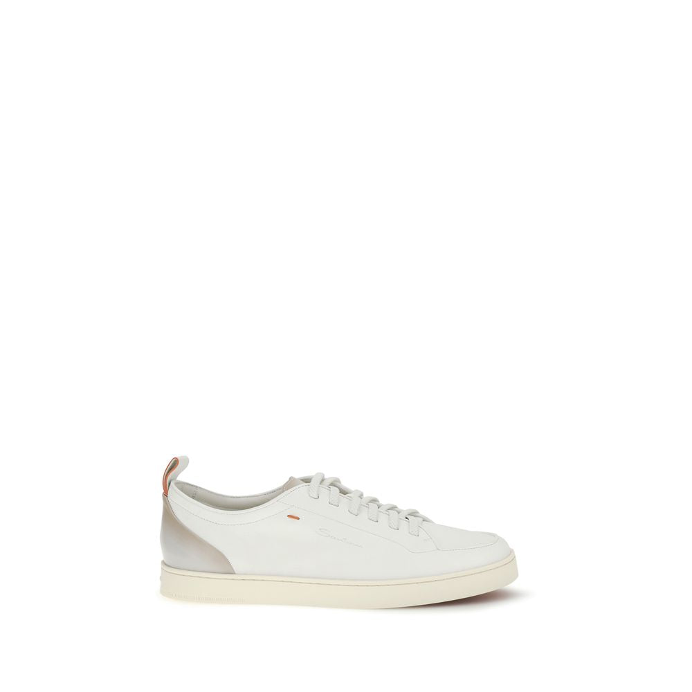 Santoni White Calf Leather Bos Taurus Low Top Sneakers | Regal Royce