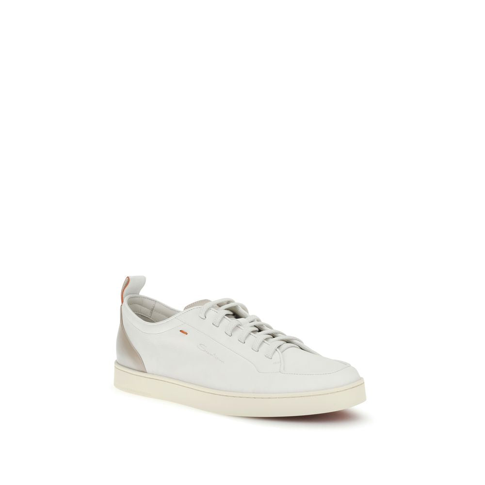Santoni White Calf Leather Bos Taurus Low Top Sneakers | Regal Royce
