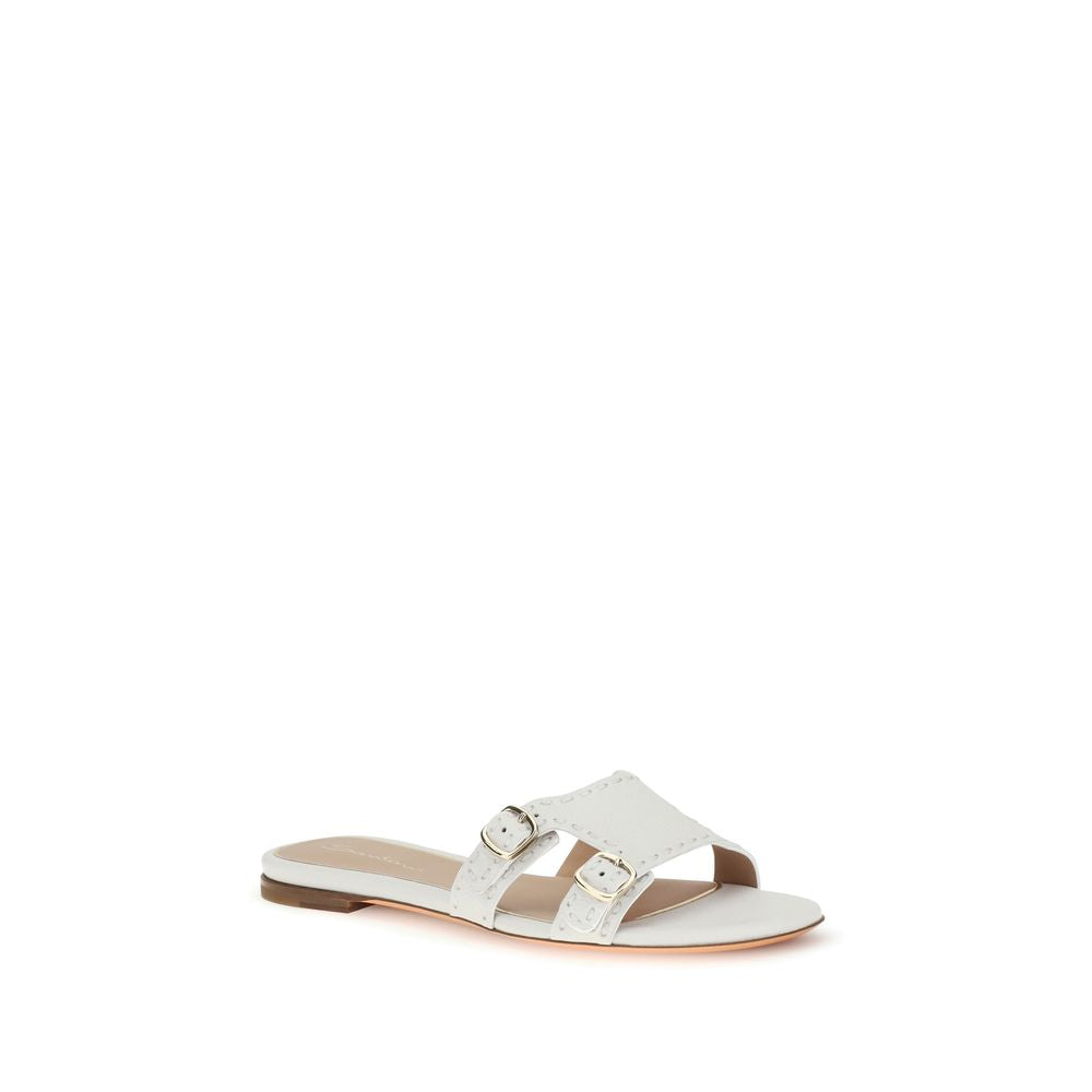 Santoni White Calf Leather Bos Taurus Flat Sandals | Regal Royce