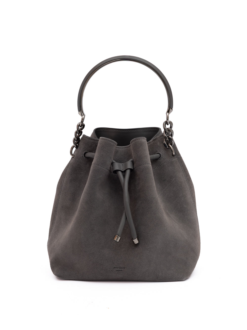 Jimmy Choo Dark Grey Bon Bon Suede Bucket | Regal Royce