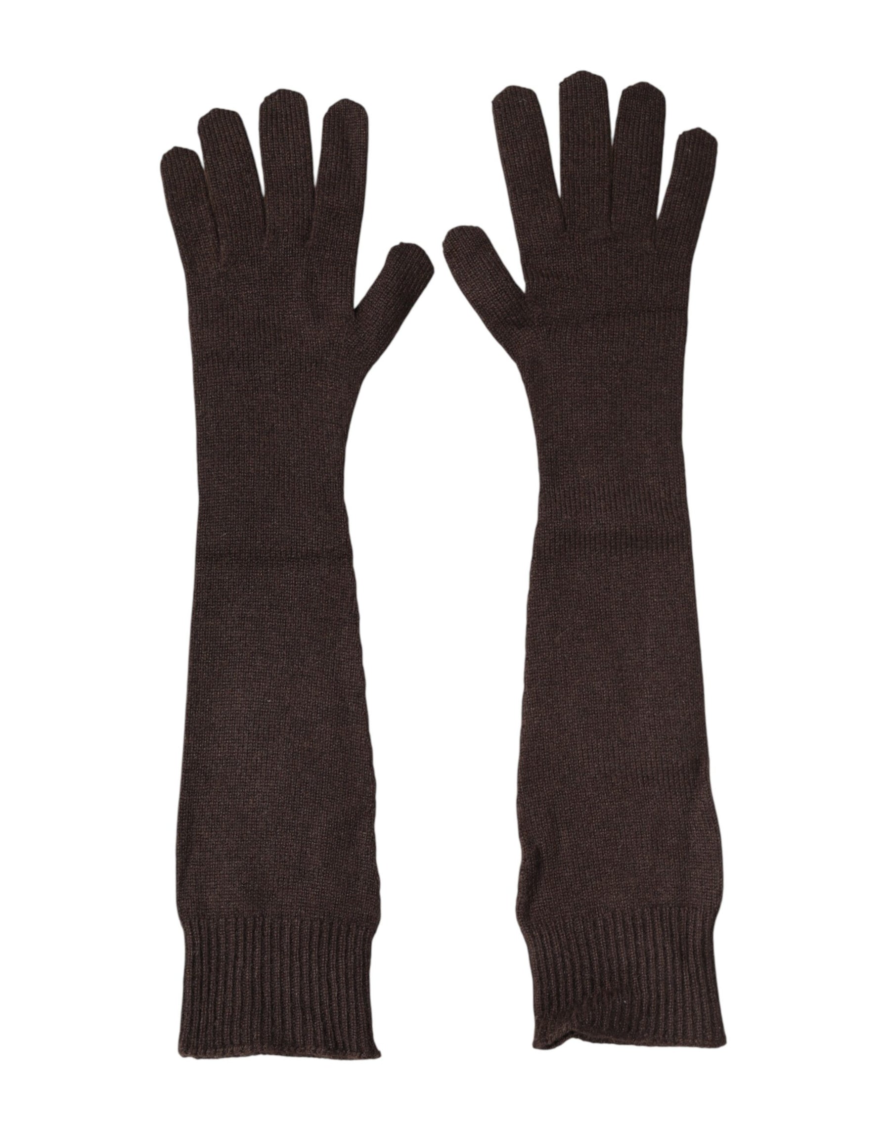 Dolce & Gabbana Brown Cashmere Knitted Elbow Length Mitten Gloves | Regal Royce