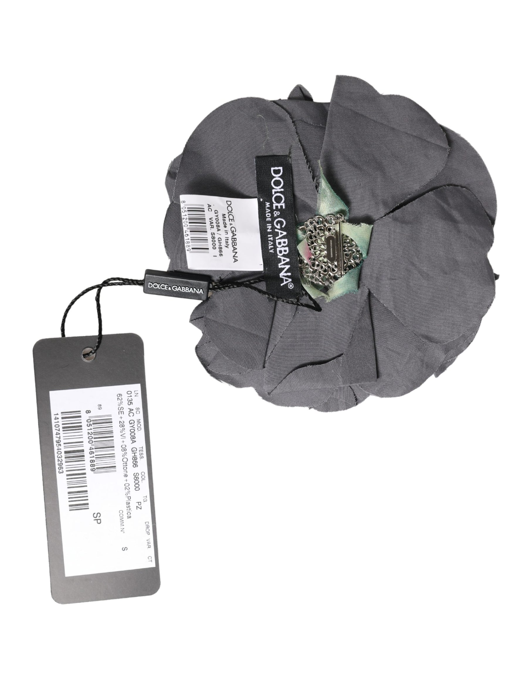 Dolce & Gabbana Gray Floral Motif Silk Blend Poplin Fabric Bar Pin  Brooch | Regal Royce