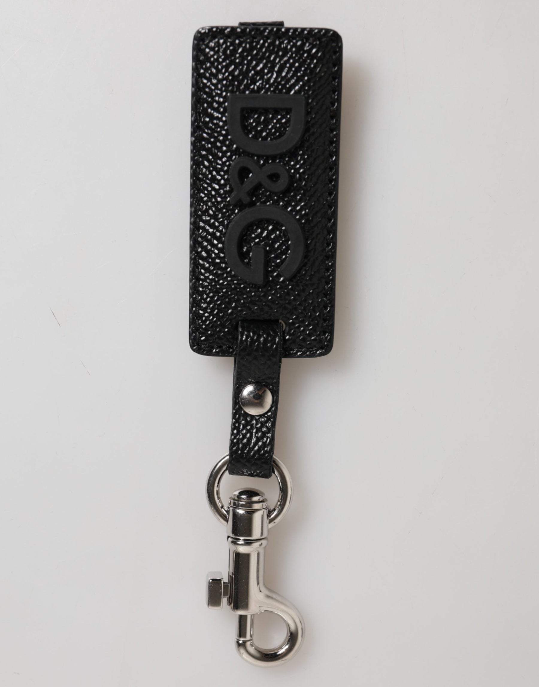 Dolce & Gabbana Black DG Logo Leather Silver Metal Keyring Men Keychain | Regal Royce