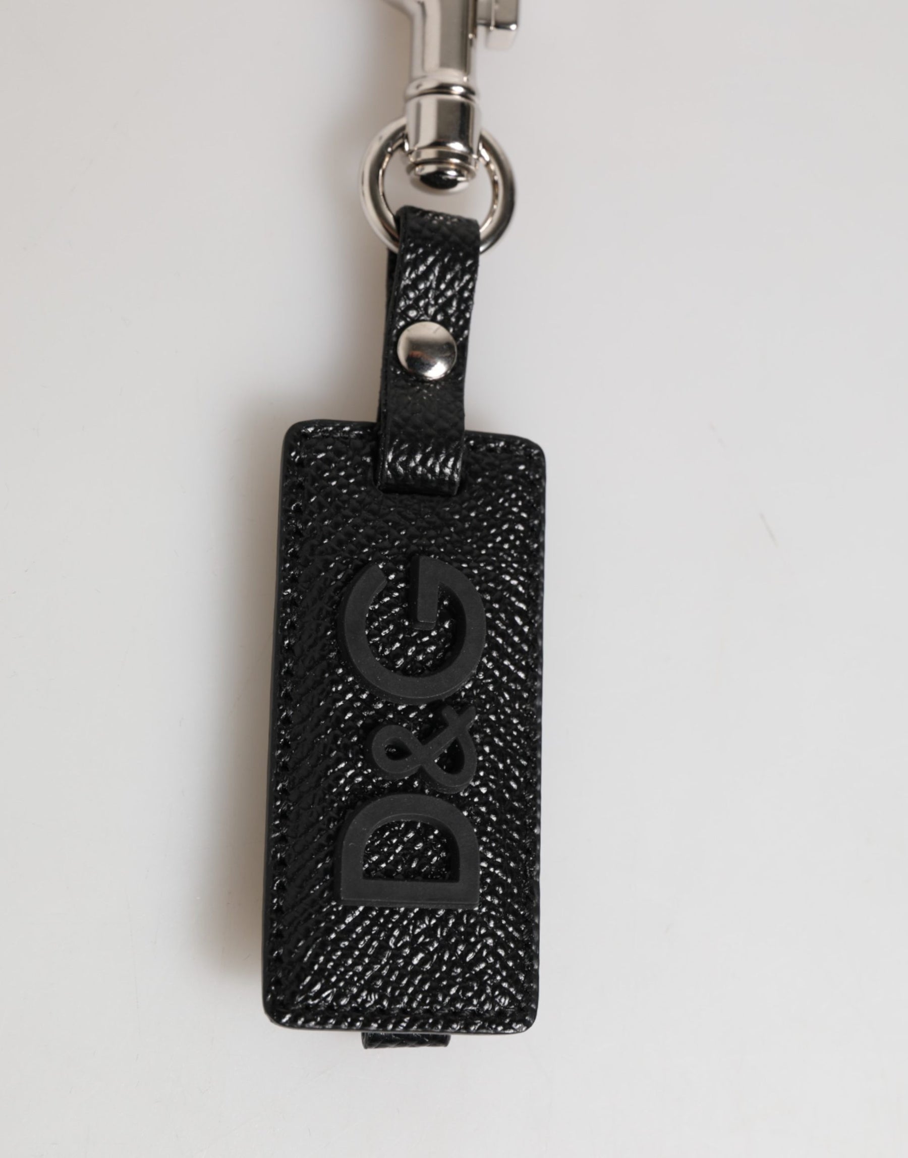 Dolce & Gabbana Black DG Logo Leather Silver Metal Keyring Men Keychain | Regal Royce