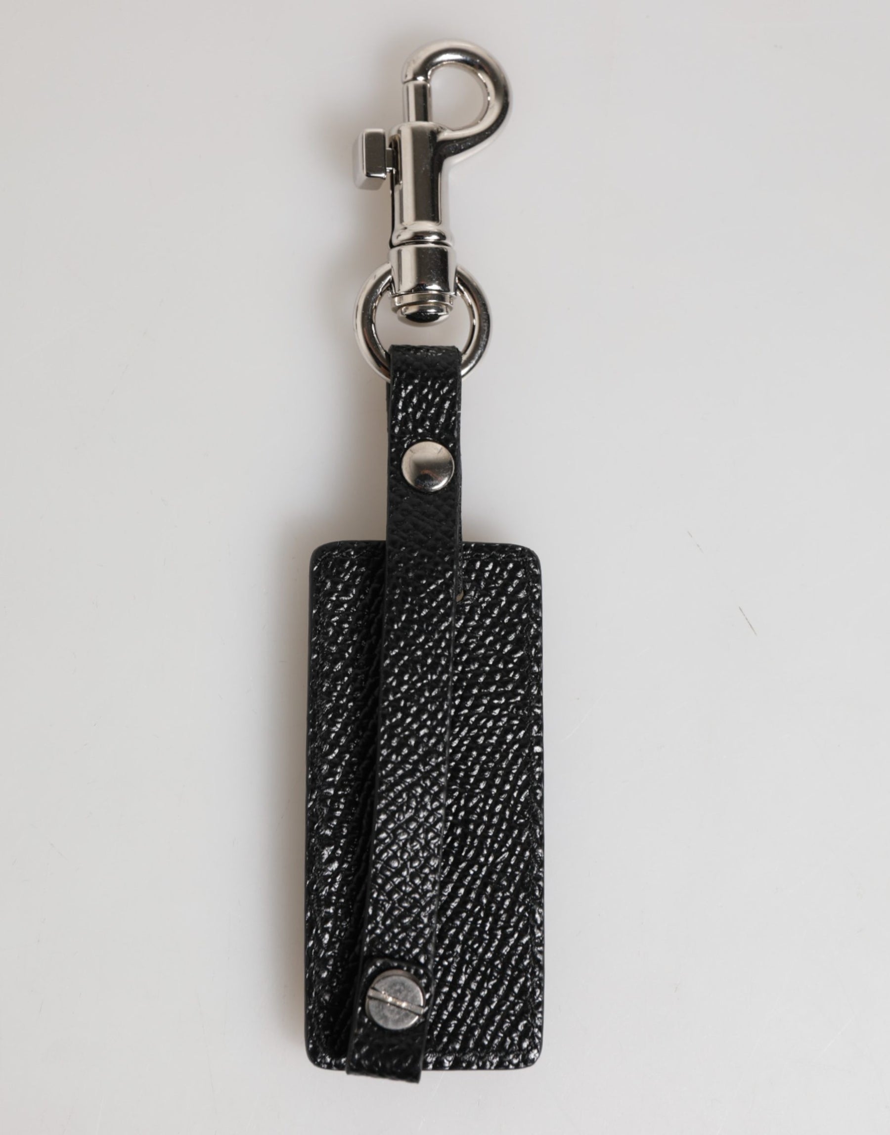 Dolce & Gabbana Black DG Logo Leather Silver Metal Keyring Men Keychain | Regal Royce