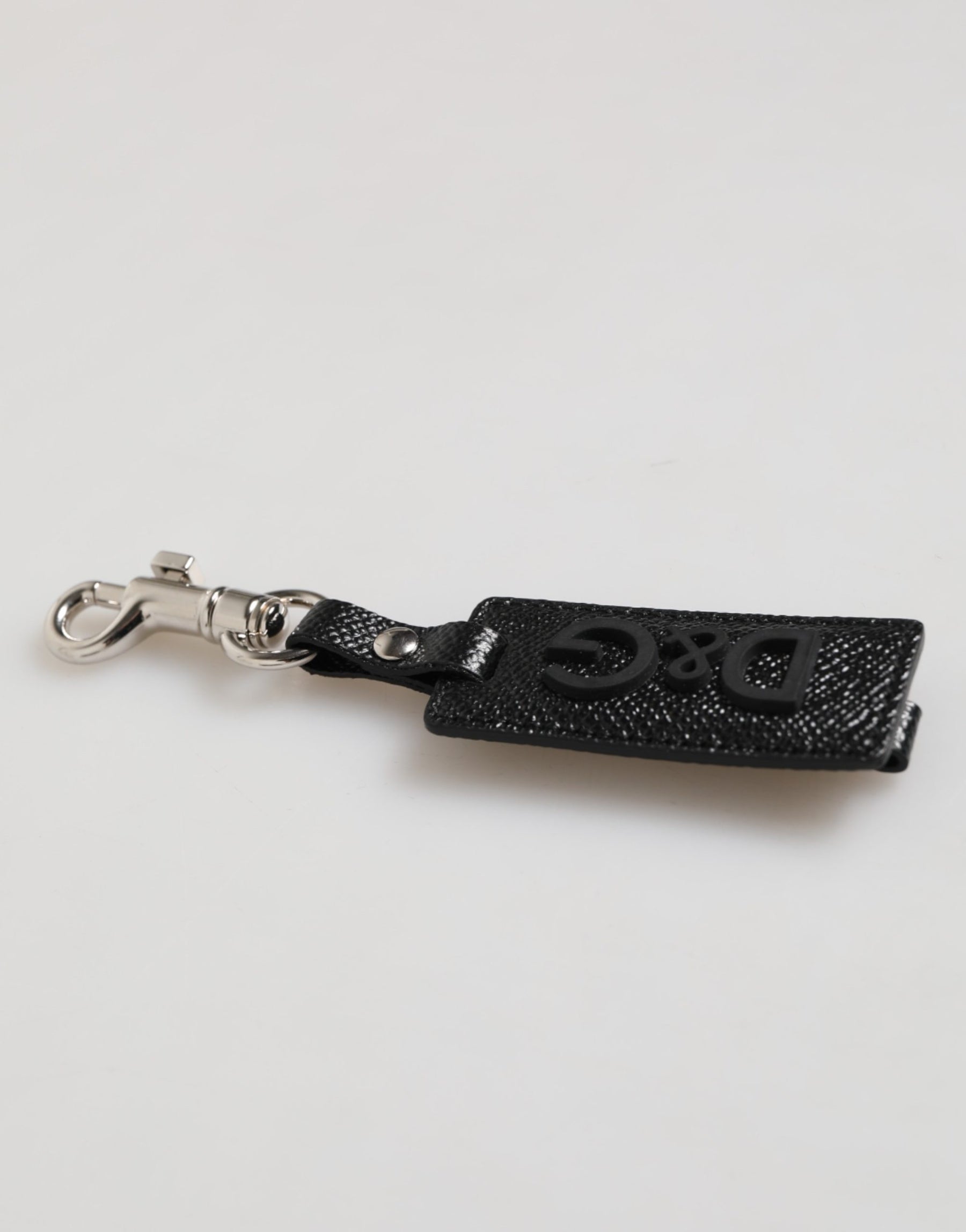 Dolce & Gabbana Black DG Logo Leather Silver Metal Keyring Men Keychain | Regal Royce