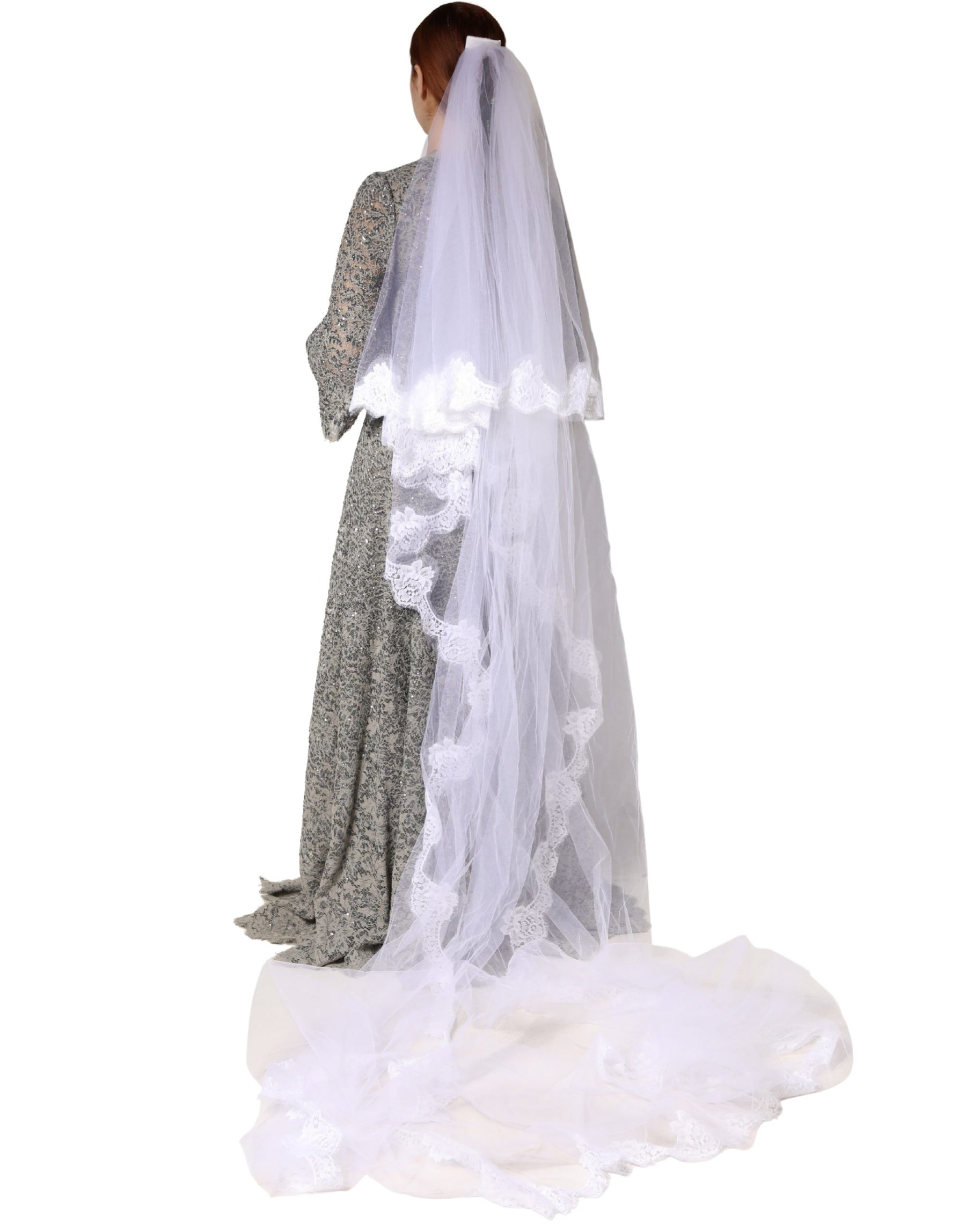 Dolce & Gabbana White Floral Lace Nylon Floor Length Long Wedding Veil | Regal Royce