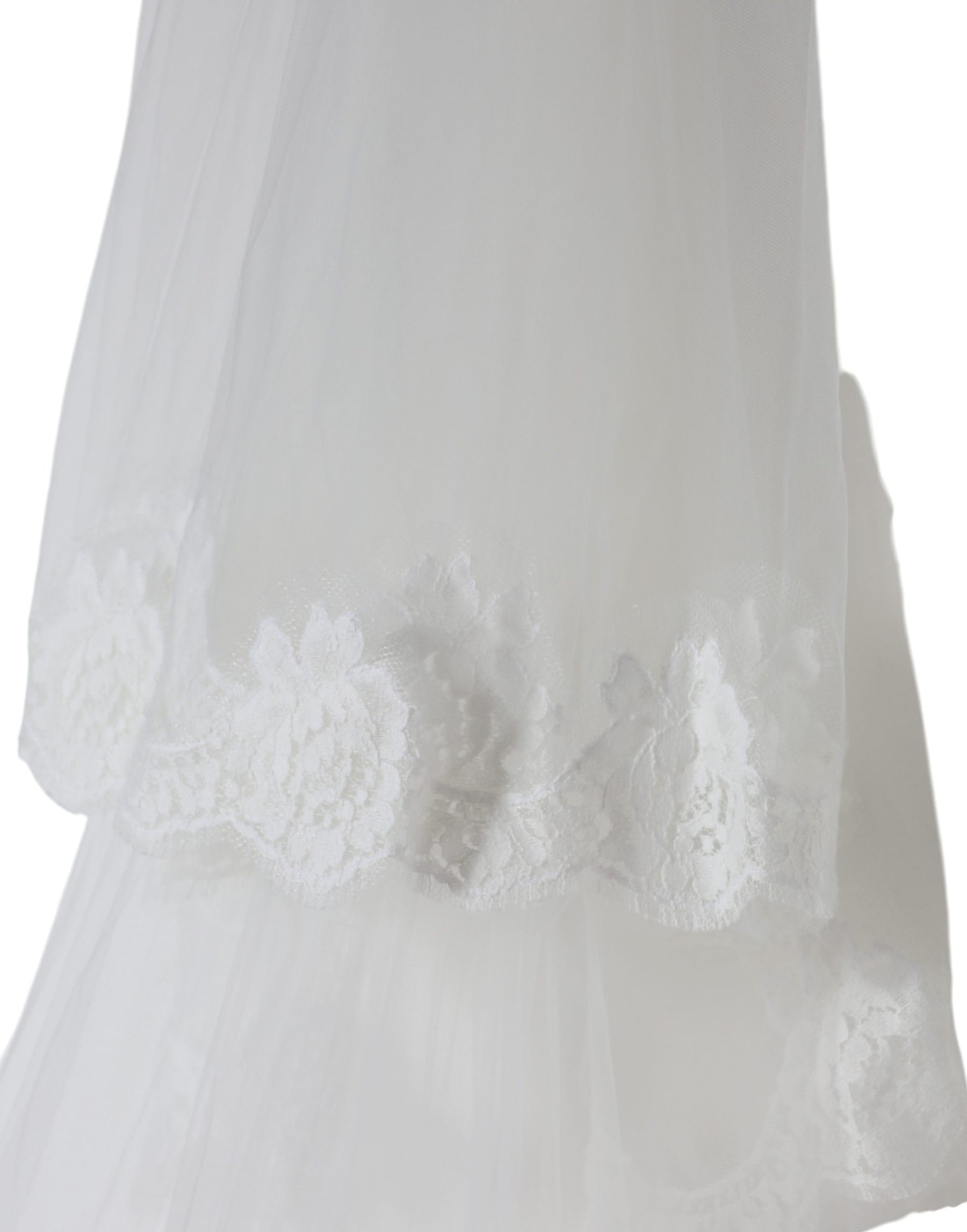 Dolce & Gabbana White Floral Lace Nylon Floor Length Long Wedding Veil | Regal Royce