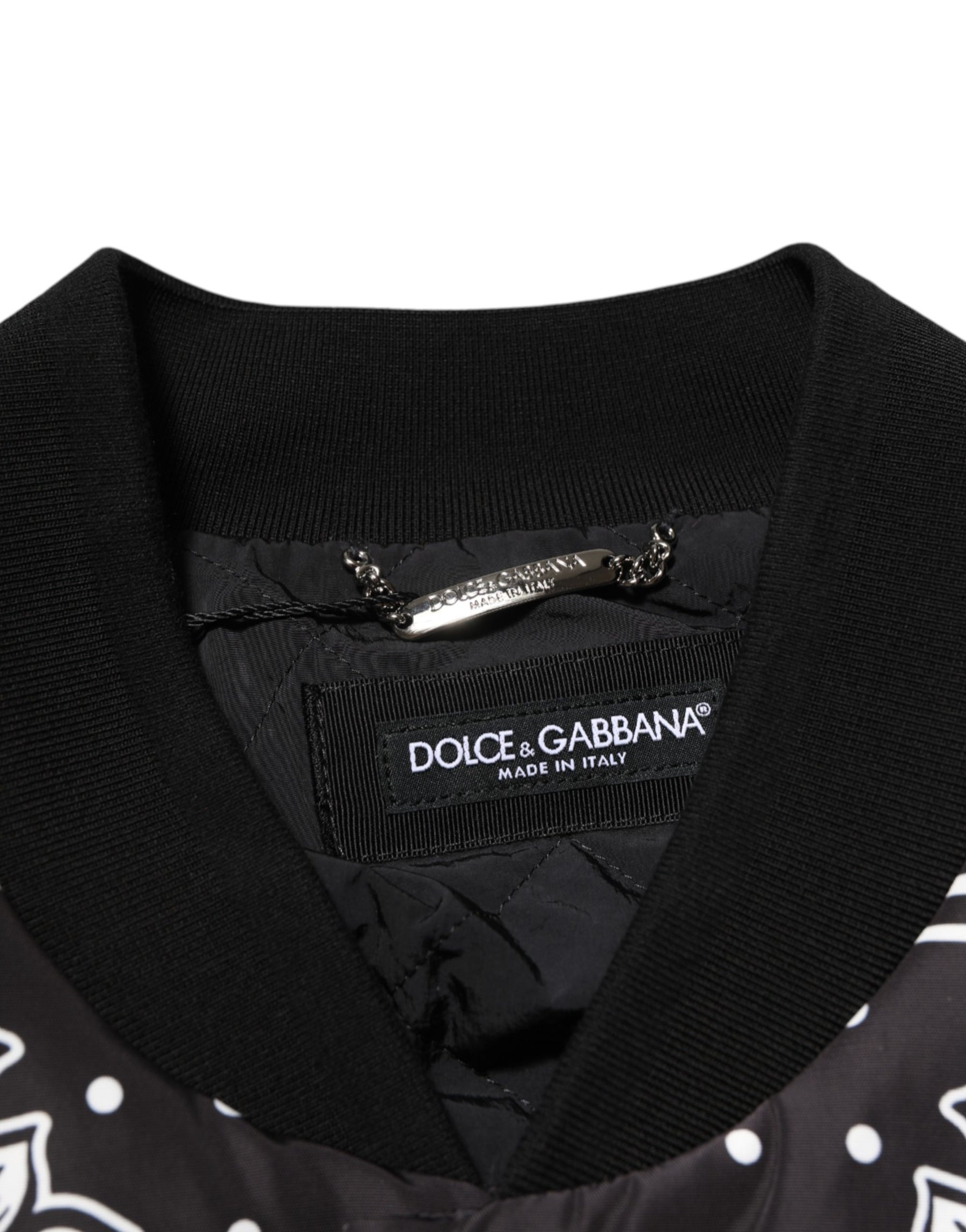 Dolce & Gabbana Black White BandanaPrint Men Bomber  Jacket | Regal Royce
