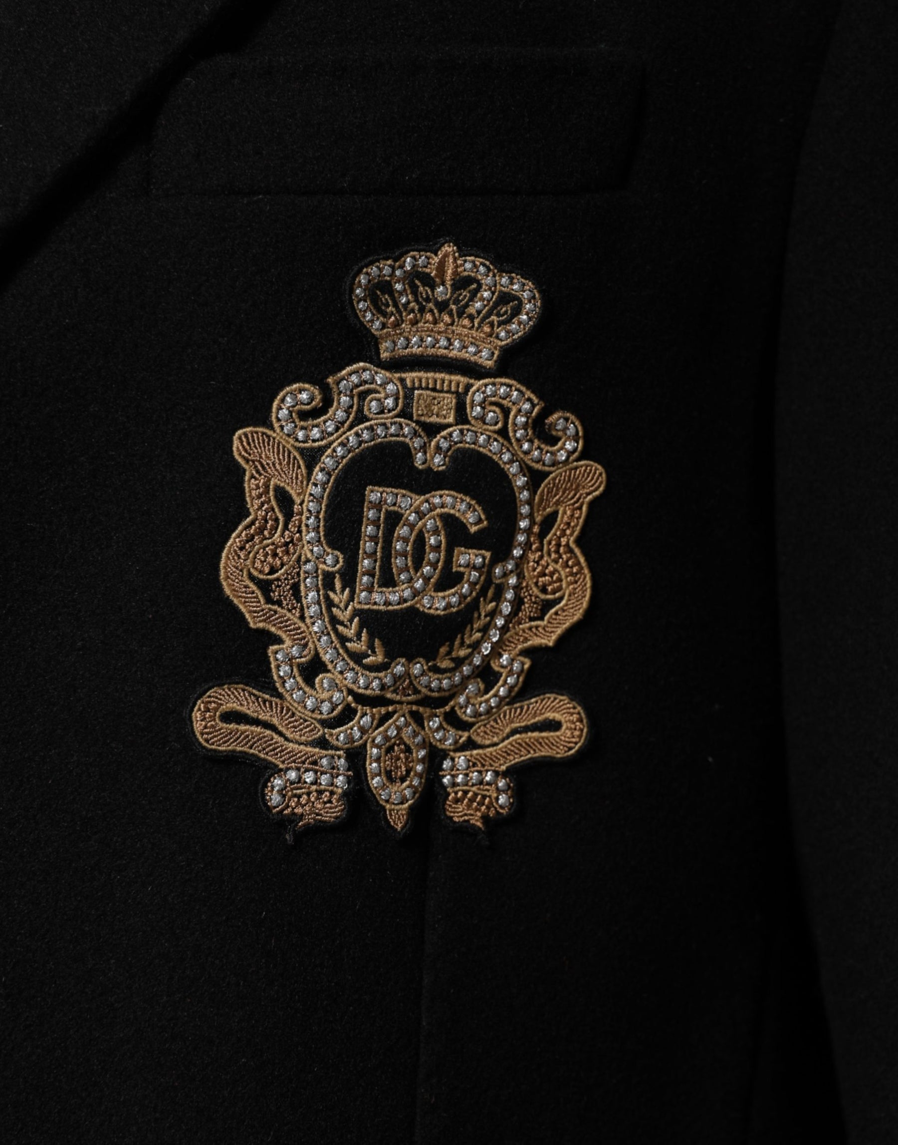 Dolce & Gabbana Black Heraldic Patch Single Breasted Blazer Jacket | Regal Royce