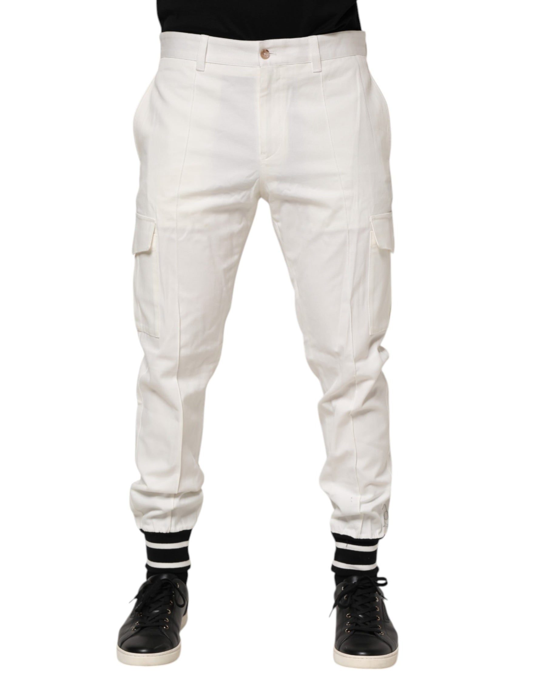 Dolce & Gabbana White Cotton Jogger Cargo Skinny Men Pants | Regal Royce