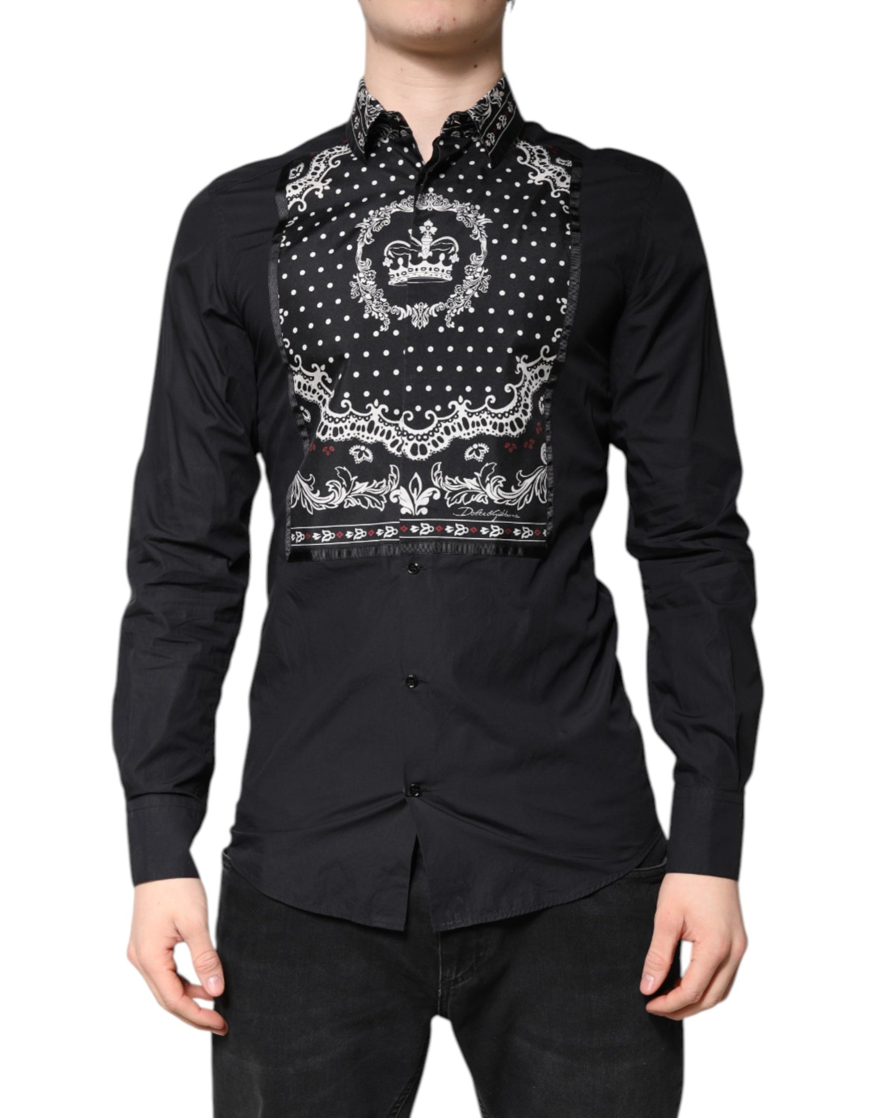 Dolce & Gabbana Black White Bandana GOLD Formal Dress Shirt | Regal Royce