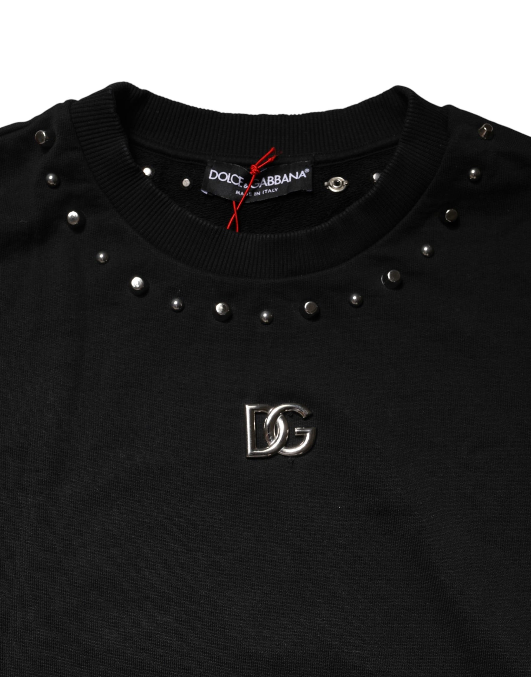 Dolce & Gabbana Black Embellished Cotton Sweatshirt Sweater | Regal Royce