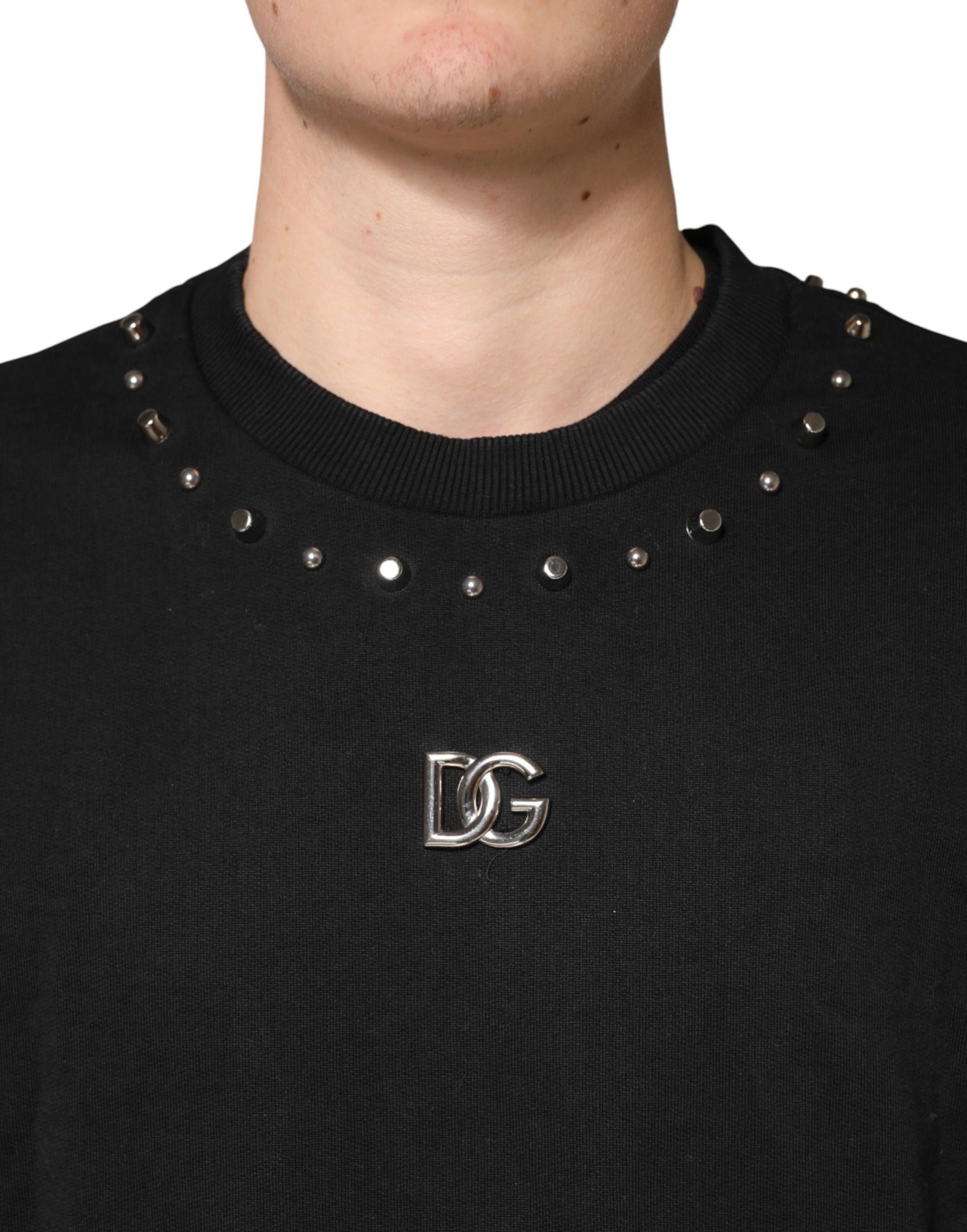 Dolce & Gabbana Black Embellished Cotton Sweatshirt Sweater | Regal Royce