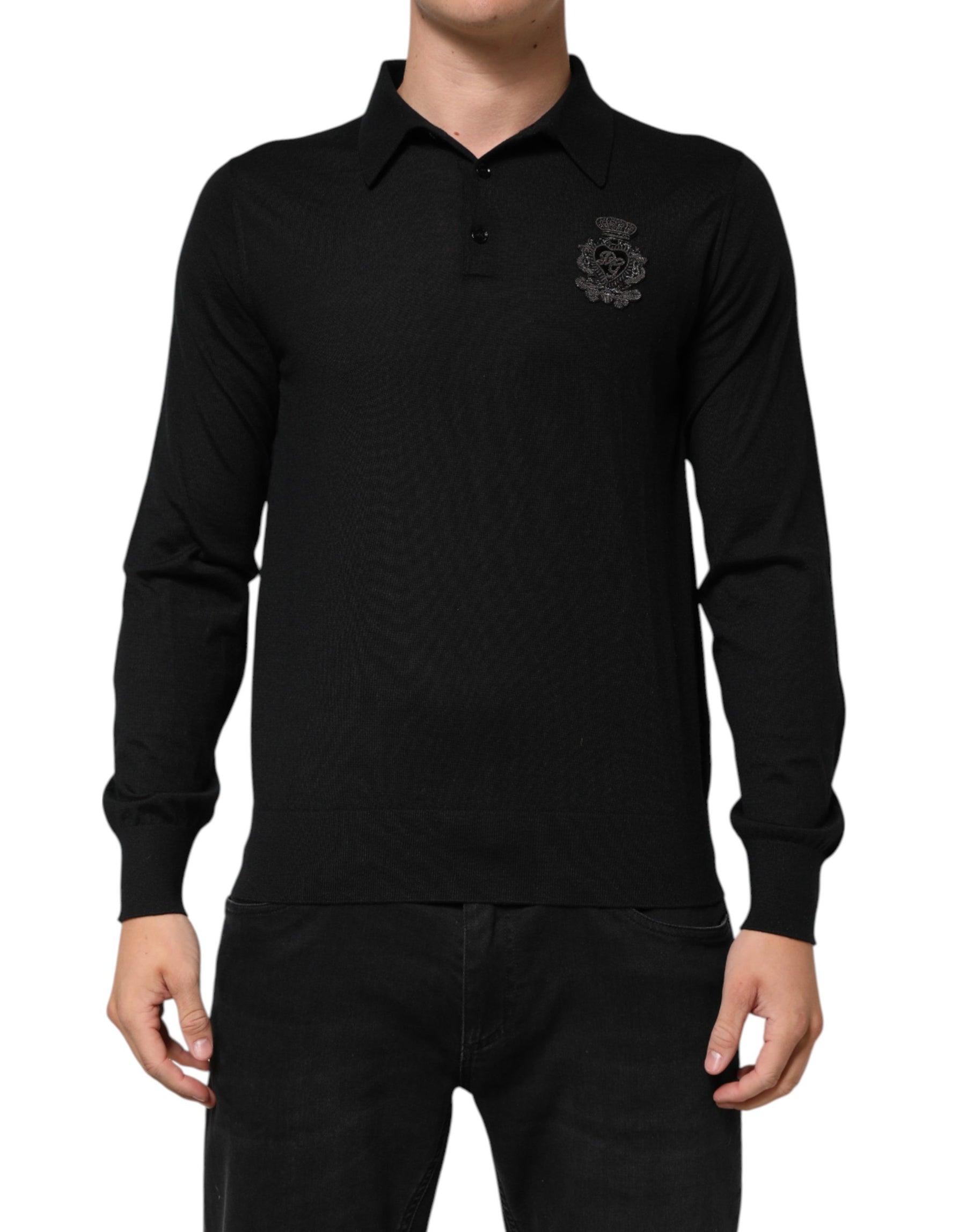 Dolce & Gabbana Black Crest Long Sleeve Men Pullover Sweater | Regal Royce