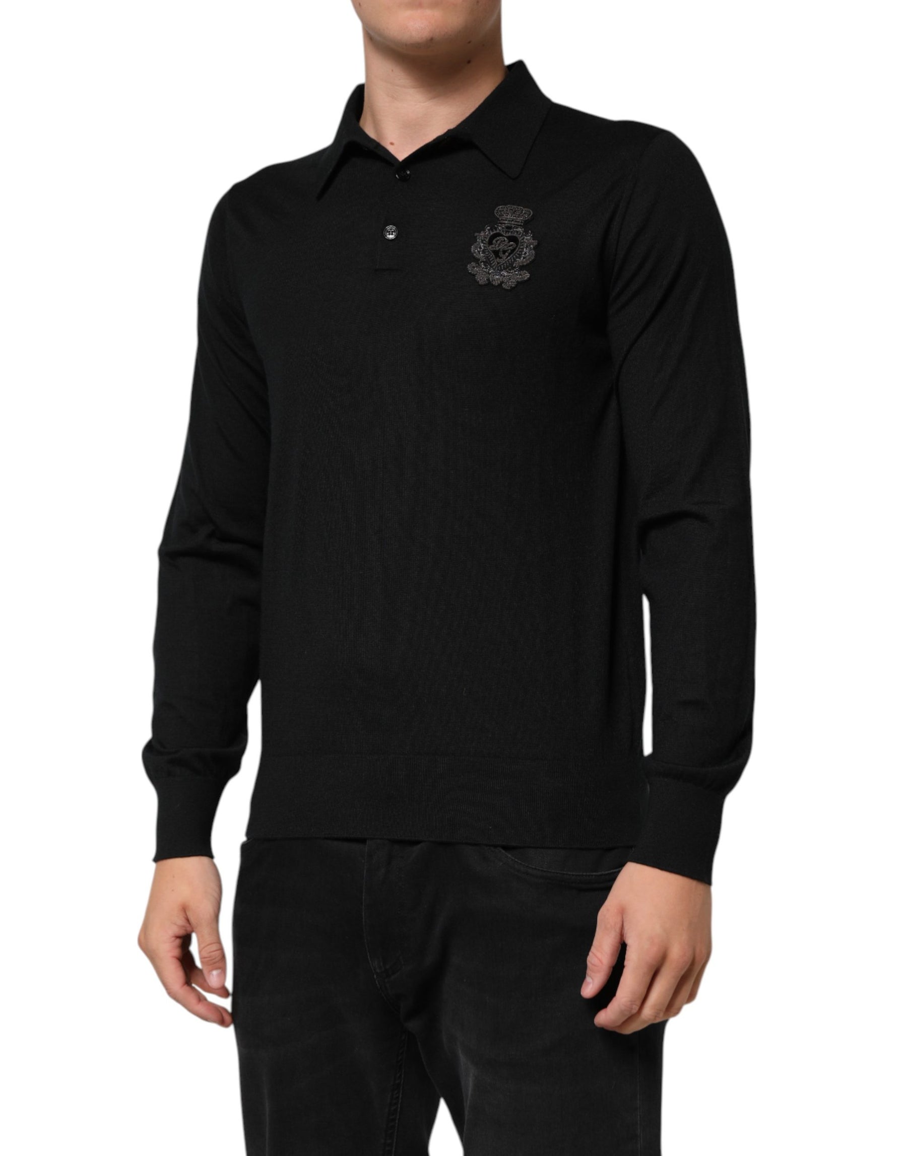 Dolce & Gabbana Black Crest Long Sleeve Men Pullover Sweater | Regal Royce