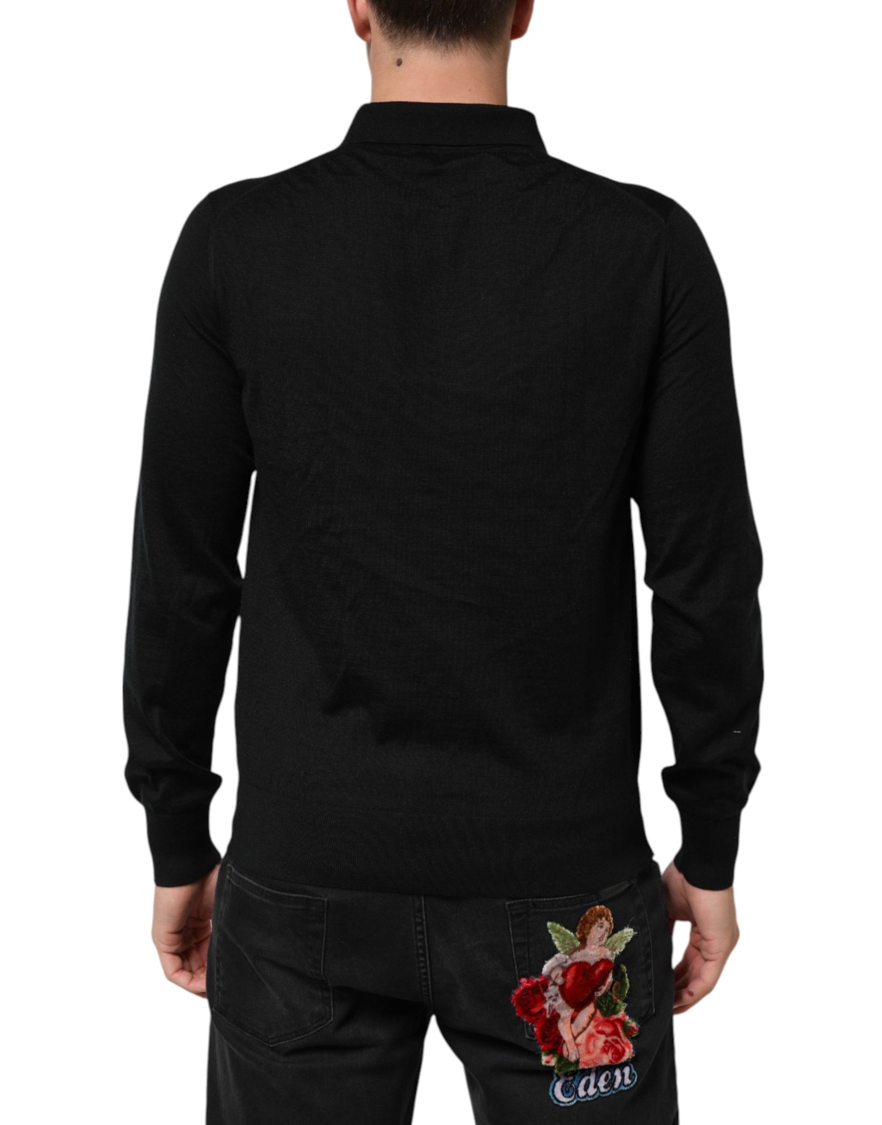Dolce & Gabbana Black Crest Long Sleeve Men Pullover Sweater | Regal Royce