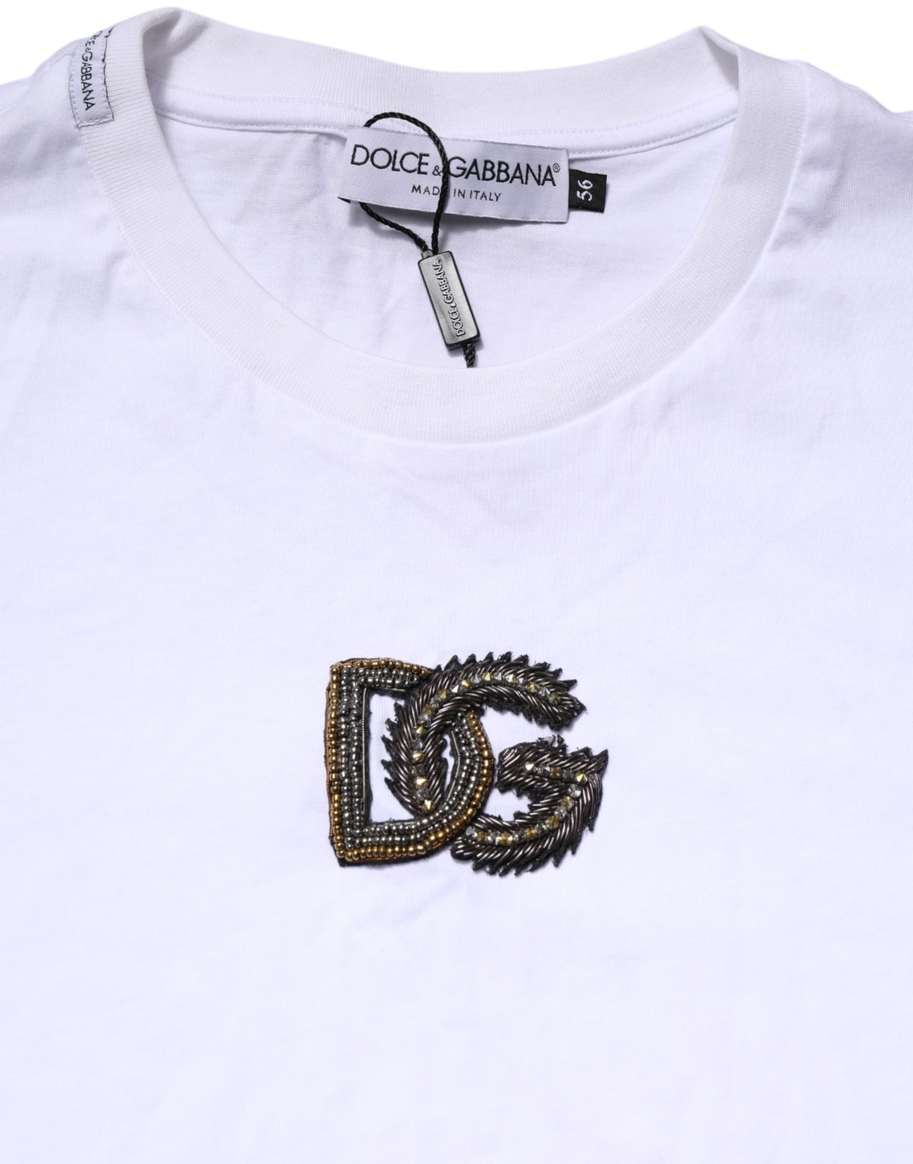 Dolce & Gabbana White Cotton DG Logo Embroidery Men T-shirt | Regal Royce