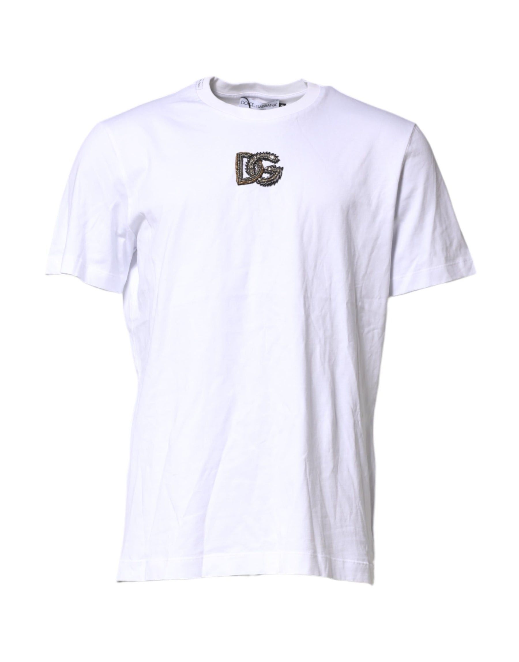 Dolce & Gabbana White Cotton DG Logo Embroidery Men  T-shirt | Regal Royce